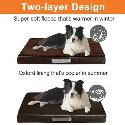 Luxurious dog bed with double-layer fleece and Oxford lining, designed for warmth in winter and cooling in summer, ideal for pets seeking comfort and temperature regulation.