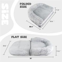 Comfortable plush pet bed with foldable and flat options, measuring 35.4 x 39.4 inches for large pets, featuring a soft, cozy surface perfect for cats and dogs.