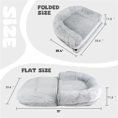 Comfortable plush pet bed with foldable and flat options, measuring 35.4 x 39.4 inches for large pets, featuring a soft, cozy surface perfect for cats and dogs.