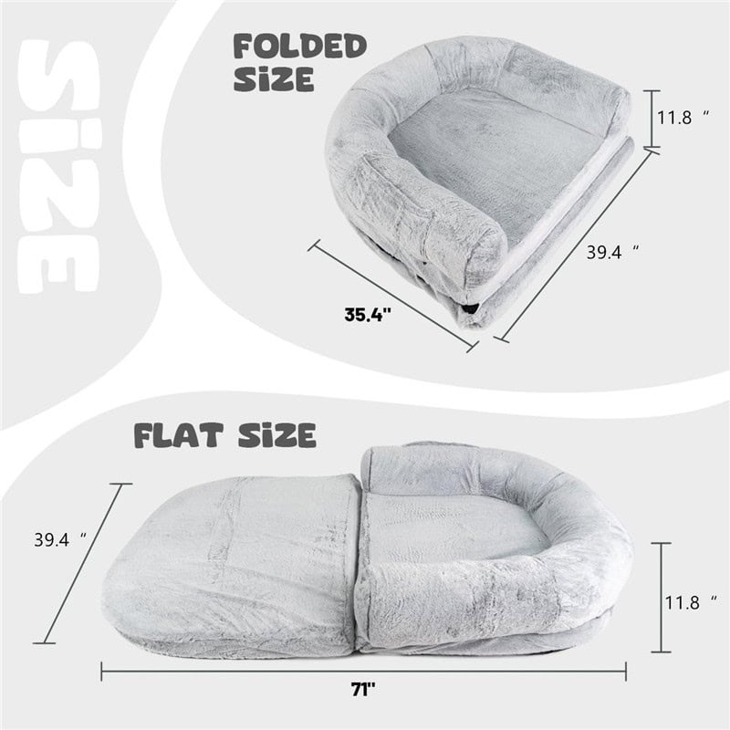 Comfortable plush pet bed with foldable and flat options, measuring 35.4 x 39.4 inches for large pets, featuring a soft, cozy surface perfect for cats and dogs.