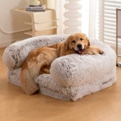 Soft plush dog bed for comfort and relaxation at Monalisa Store, ideal for small to large dogs like Golden Retrievers. Perfect for cozy home environments, providing warmth and support.