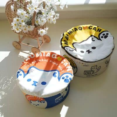 Cute cat-themed dog food containers with vibrant packaging featuring playful cartoon cats, ideal for pet owners shopping for quality pet nutrition online or at Monalisa Store.