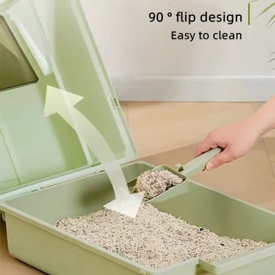Dust-free, easy-to-clean cat litter box with 90° flip design, ideal for maintaining hygiene and convenience at Monalisa Store.