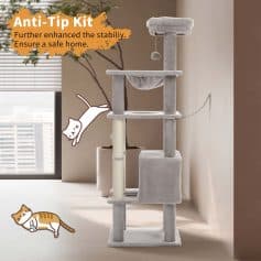 Safa kitty cat climbing tree with multiple platforms and a cozy hammock, ideal for feline enrichment and entertainment.