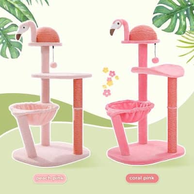 Pink flamingo-themed cat trees for stylish pet lovers, available in peach pink and coral pink colors at Monalisa Store. Perfect for cats to play, scratch, and rest in a fun, decorative design.