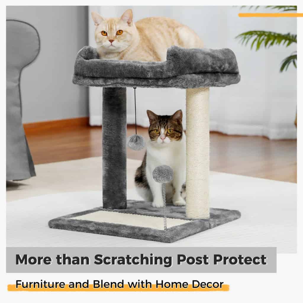 Cat tree scratching post with plush lounge and sisal scratching surface, perfect for feline entertainment and home decor. Durable, stylish addition for pet lovers.