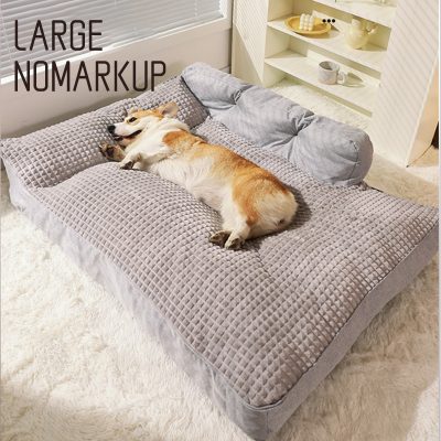 Large pet bed with soft, quilted fabric, perfect for dogs for comfortable sleep and relaxation, including a cozy bolster for head support, ideal for home decor and pet comfort.