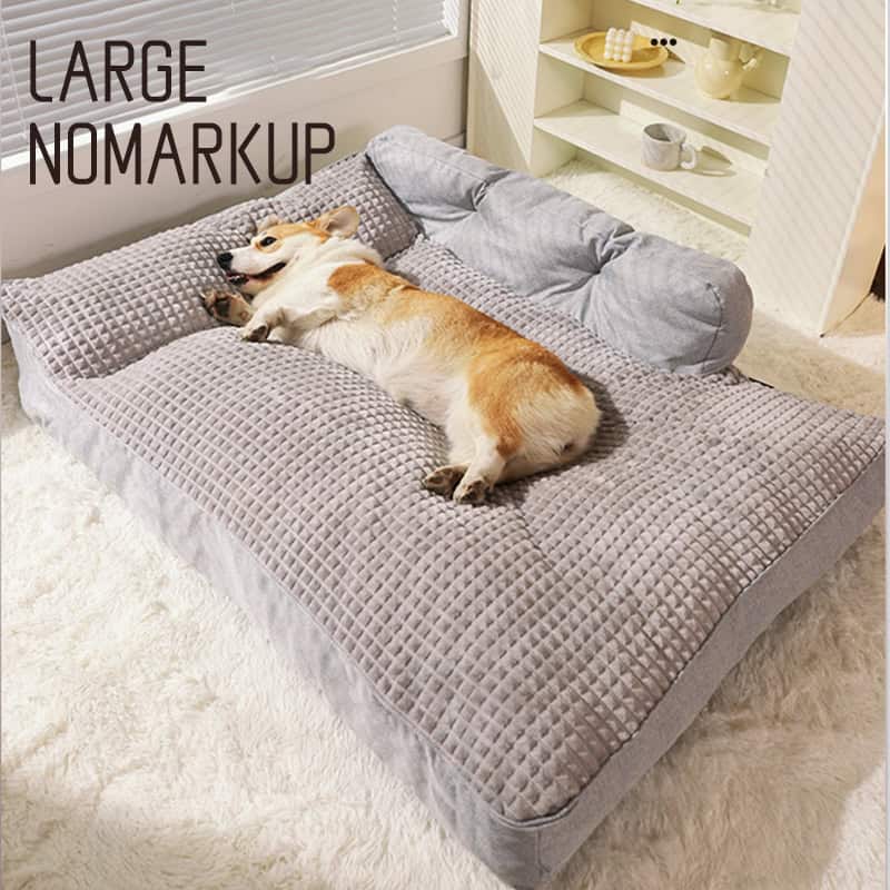 Large pet bed with soft, quilted fabric, perfect for dogs for comfortable sleep and relaxation, including a cozy bolster for head support, ideal for home decor and pet comfort.