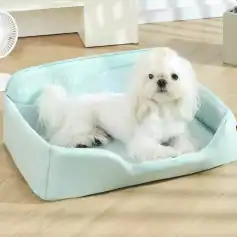 Pet dog lying in a stylish pet bed, perfect for small dogs, on the Monalisa Store website.