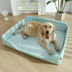 Cute golden retriever lying on Monalisa Pet Bed, perfect for small to medium dogs. Comfortable, durable, and stylish pet bedding for a cozy rest at home.
