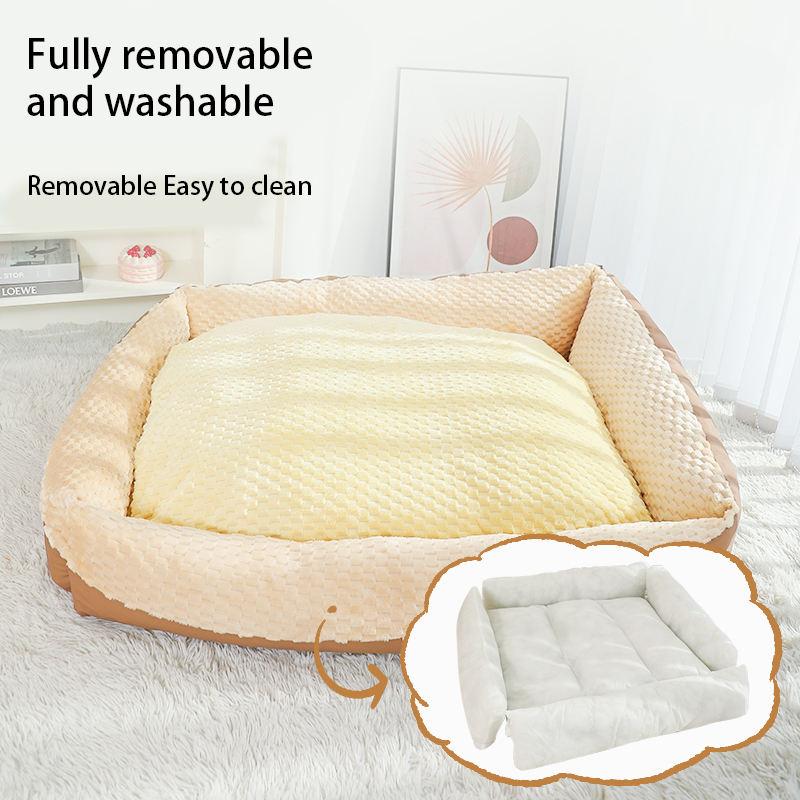 Removable washable pet bed with plush cushion, soft and cozy sleeping area for dogs and cats, easy to clean and maintain, ideal for home comfort.