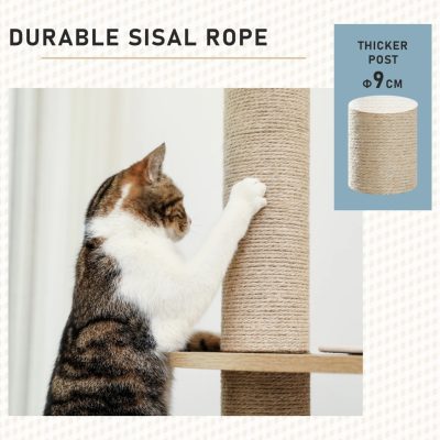 Durable sisal rope scratching post for cats, made of thicker 9cm diameter material, perfect for climbing and scratching to keep cats entertained and healthy.
