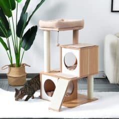 Deluxe multi-level cat tree with scratching posts, cozy perches, and interactive features, perfect for feline play and relaxation at Monalisa Store.