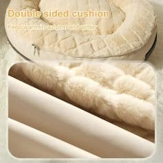 Luxurious beige double-sided cushion with plush faux fur and supportive foam layers, perfect for keeping warm in autumn and winter, available at Monalisa Store.