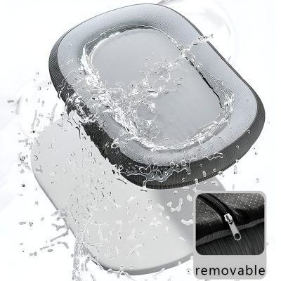 Water-resistant wireless earbuds case with removable zipper, sleek black design, splash of water, portable and durable for daily use, perfect for fitness and outdoor activities.