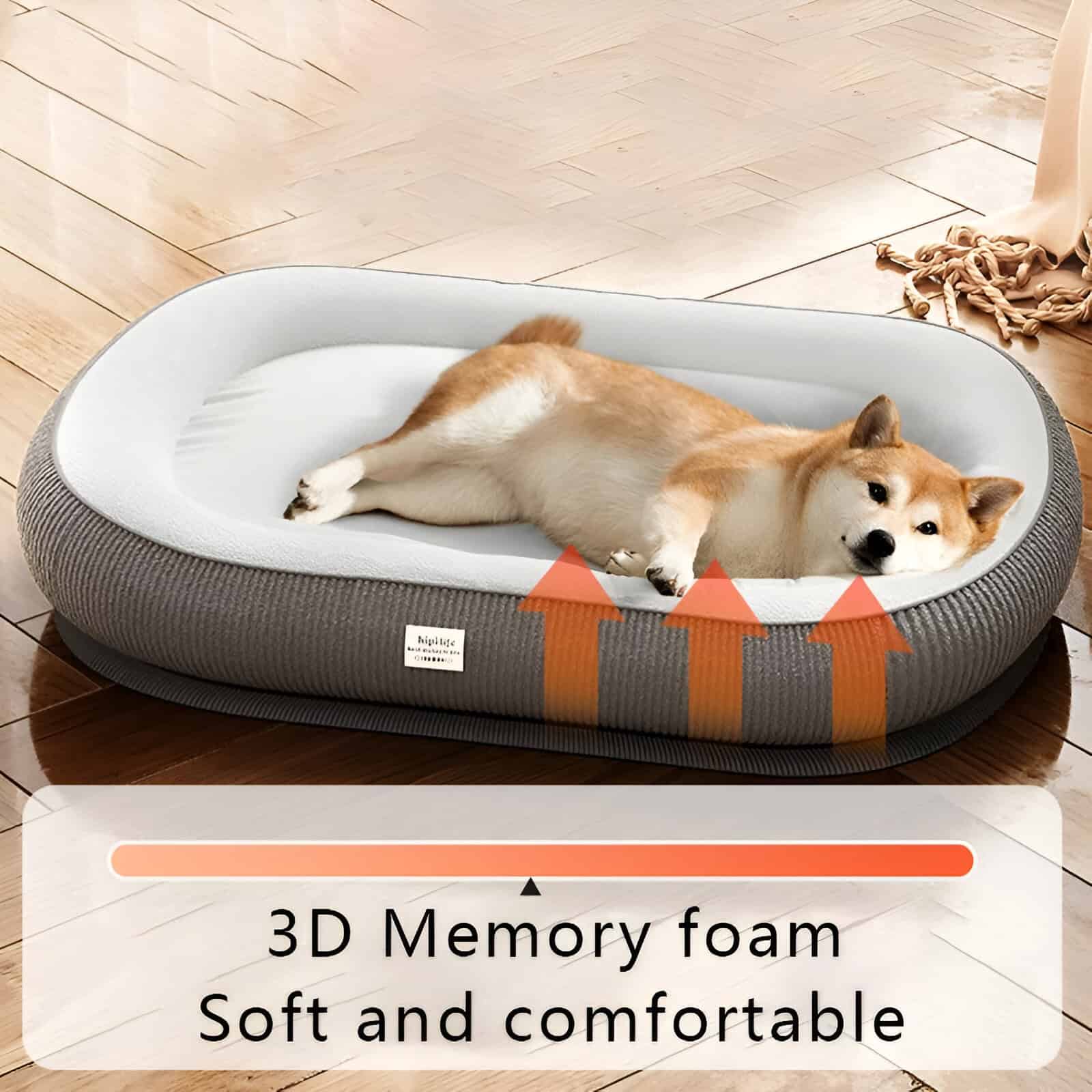 Veterinary pet bed with 3D memory foam, soft and comfortable for dogs, featuring supportive cushioning for optimal pet relaxation and sleep.