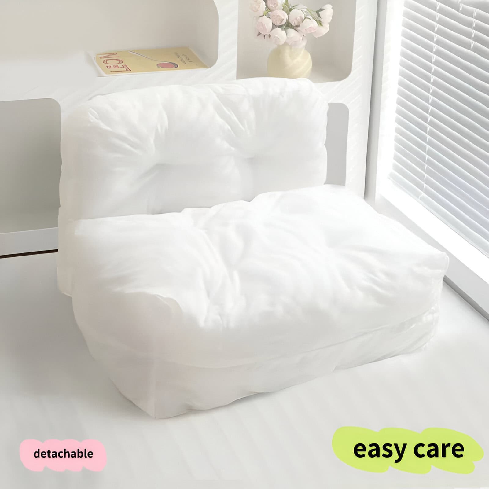 Pre-filled, soft white bed pillow with detachable pillowcase for easy care offer, perfect for improving sleep quality and comfort.