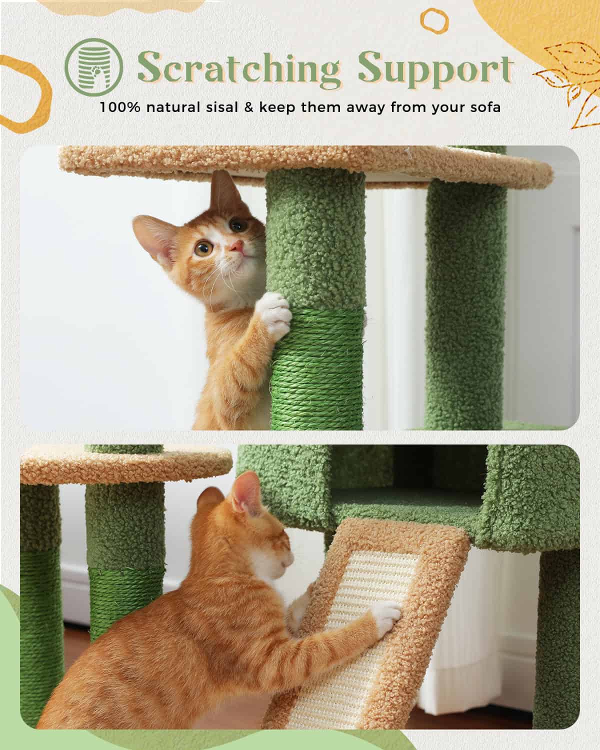 Scratching support for cats, natural sisal cat tree with scratching posts and lounge area, durable and eco-friendly, perfect for indoor feline activity and exercise.