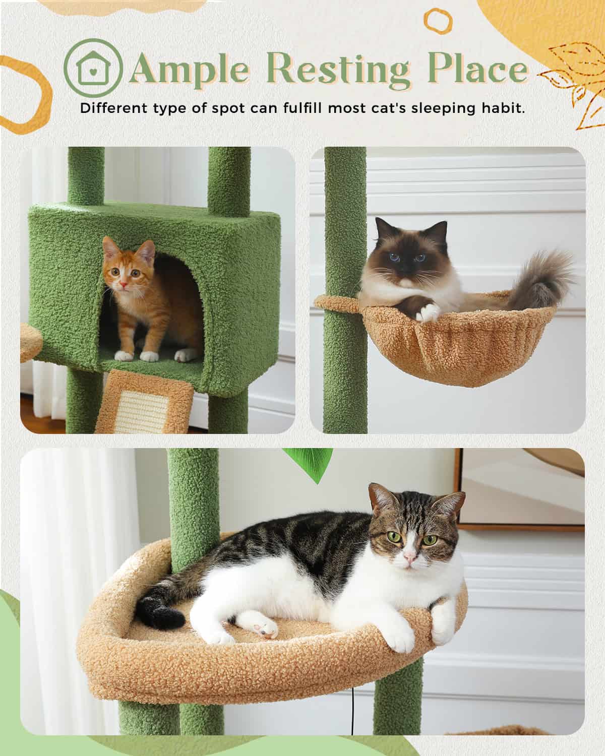Fluffy cat scratching post with cozy hideouts and perches, ideal for feline relaxation and play, perfect for pet owners seeking durable, stylish cat furniture at Monalisa Medical.