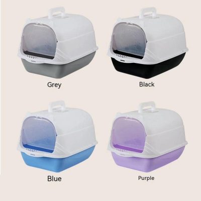 Bright pet carrier with colorful options for cats and small animals, available in grey, black, blue, and purple at Monalisa Medical Store.