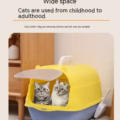 Lightweight, eco-friendly cat litter box with a spacious interior designed for cats from kitten to adult, featuring easy cleanup and comfortable space for up to 15kg cats at Monalisa Medical Store.
