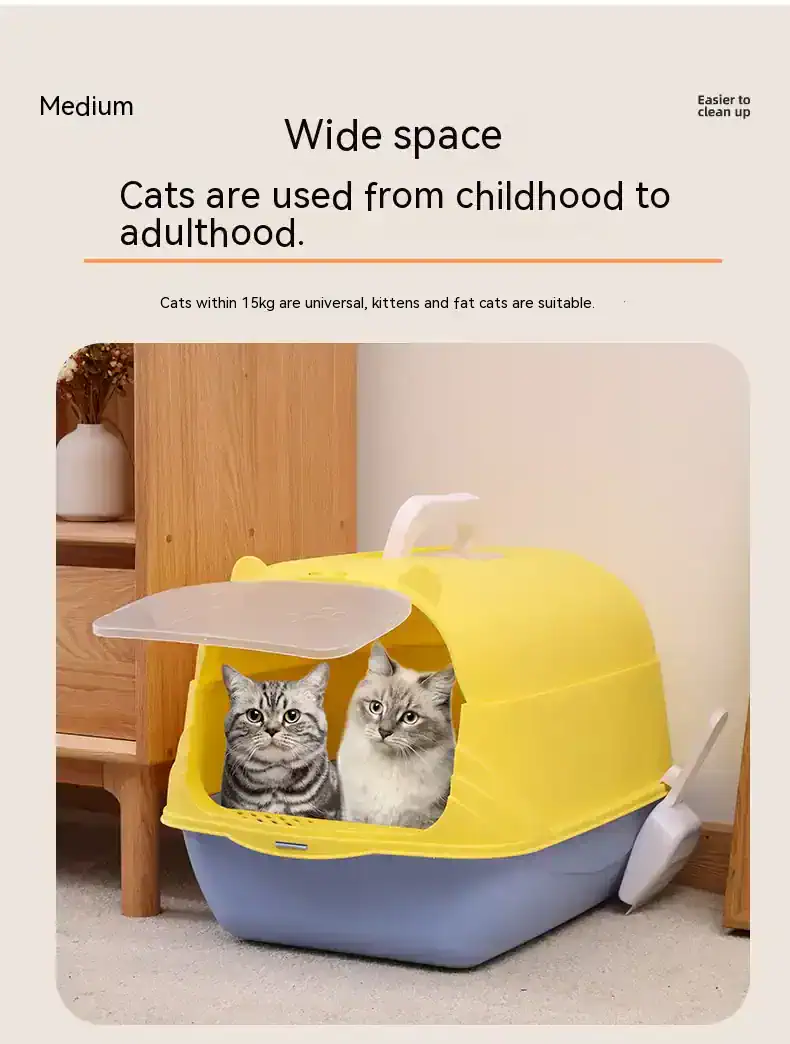 Lightweight, eco-friendly cat litter box with a spacious interior designed for cats from kitten to adult, featuring easy cleanup and comfortable space for up to 15kg cats at Monalisa Medical Store.