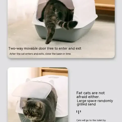 Modern Cat Litter Box with Automatic Door, Large Space for Comfortable and Hassle-Free Pet Hygiene.