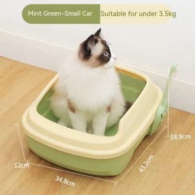 Pet Cat Litter Box with High Sides, Non-slip Bottom, Easy to Clean, Suitable for Small Cats and Kittens, Mint Green Small Cat Litter Tray for Indoor Use.