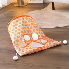 Bright orange and white foot massager with citrus fruit pattern, designed for relaxing foot therapy, portable and stylish, ideal for home or spa use.