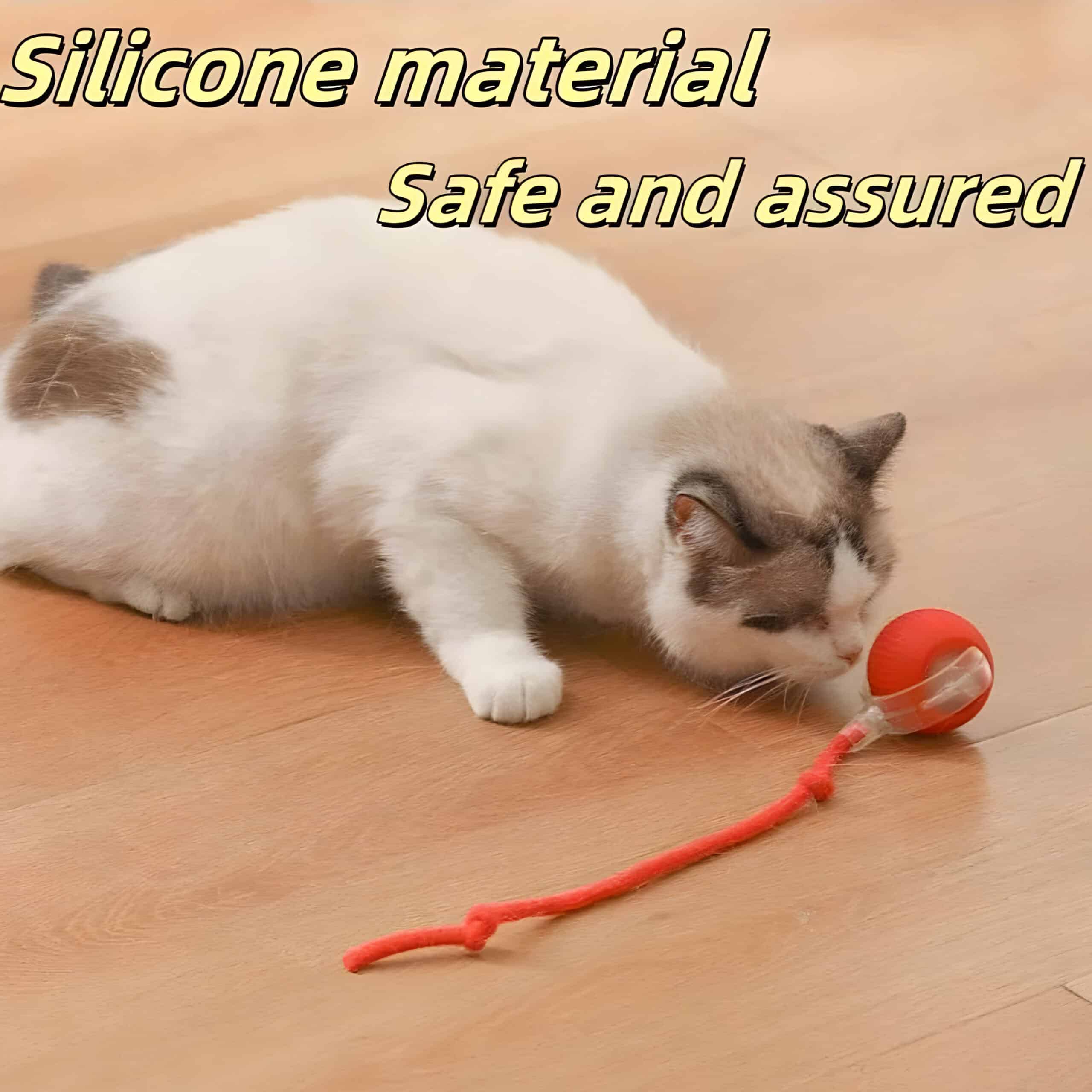 Silicone material cat toy, safe and fun for pets, with non-toxic silicone and a playful design, perfect for stimulating cats and encouraging healthy activity on hardwood floors.