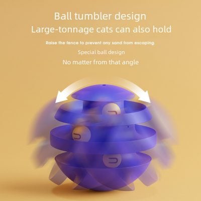 Colorful ball-shaped cat toy with layered design and adjustable height, promoting safe play and preventing sand escape. Ideal for large cats, encouraging active and engaging pet entertainment.