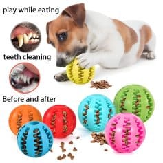 Chew toys for dogs with dental health benefits, colorful rubber balls for teeth cleaning, interactive pet toys to improve oral hygiene and reduce plaque buildup, suitable for small to medium-sized dogs.