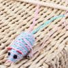 Pink and blue braided mouse keychain with black eyes on woven wicker background, cute accessory, playful home decor, novelty gift, colorful keyring, Monalisa Store product.