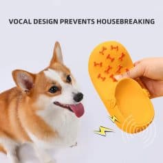 Vocal soundproofing pet bootie preventing dog housebreaking, dog shoe with durable sole, anti-vibration design for dogs at Monalisa Store, promoting effective house training solutions for pets.