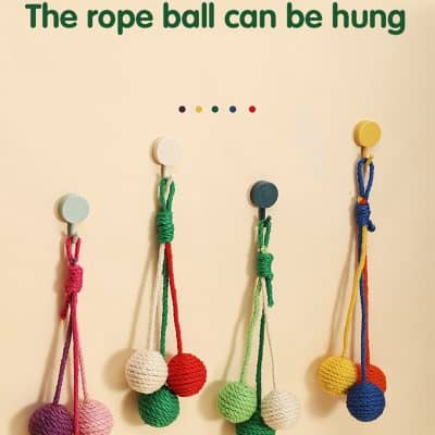 Rope ball hanging toy, colorful children's sensory toy, soft crochet balls for babies, Montessori-style infant activity toy, interactive play object for child development.