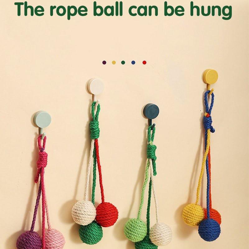 Rope ball hanging toy, colorful children's sensory toy, soft crochet balls for babies, Montessori-style infant activity toy, interactive play object for child development.