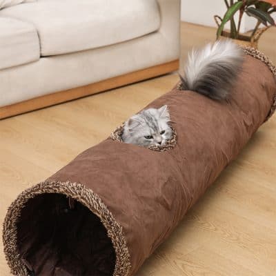 Comfortable cat tunnel with plush lining and cozy hideout for pets, perfect for indoor play and relaxation at Monalisa Store.