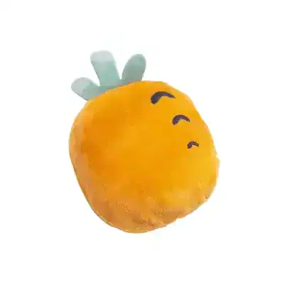Soft plush pineapple toy with cute embroidered face, ideal for kids, home decor, and gifts, emphasizing fun and playful design.