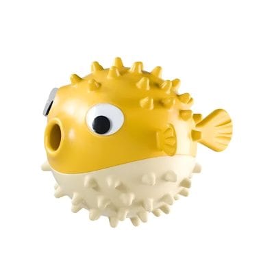 Colorful fish-shaped toy with textured bumps, large cartoon eyes, and a playful design, perfect for children's sensory play and decorative purposes. Great for kids' rooms or educational use.