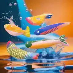 Vibrant floating fish toys for kids, colorful and waterproof, perfect for bath time or pool fun, safe and durable plastic aquatic toys to entertain children.