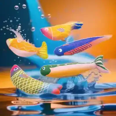 Vibrant floating fish toys for kids, colorful and waterproof, perfect for bath time or pool fun, safe and durable plastic aquatic toys to entertain children.