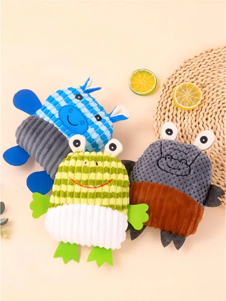 Colorful plush monster toys with striped and corduroy fabric, kids' stuffed animal collection for children’s comfort and play, from Monalisa Store opt.