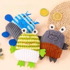 Colorful plush crab, frog, and whale stuffed toys with knitted textures, ideal for kids' accessories and gifts from Monalisa Store.