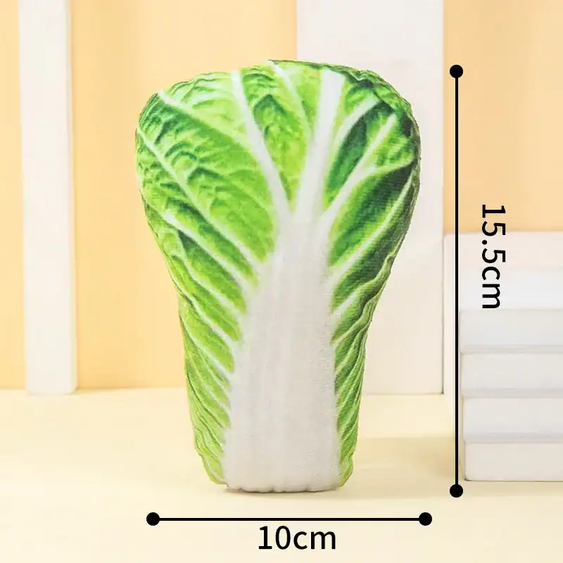 Fresh Chinese lettuce leaf-shaped pillow, soft and decorative, ideal for home decor, beds, or sofa accents, measuring 15.5cm by 10cm.