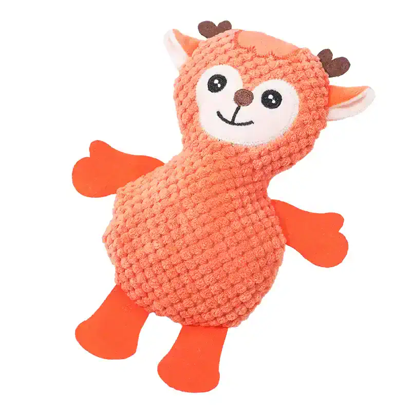 Fluffy orange plush reindeer toy, soft and cuddly with cute face and antlers, perfect for kids, gift idea from Monalisa Medical store.