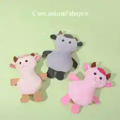 Cute animal plush toys, perfect for kids' gifts and decor, available at Monalisa Store. Soft, colorful, and adorable designs featuring cows, rabbits, and other farm animals for children's rooms and play areas.