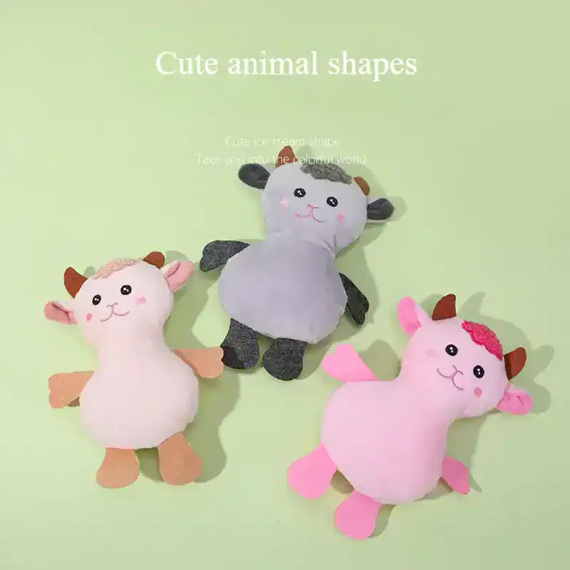 Cute animal plush toys, perfect for kids' gifts and decor, available at Monalisa Store. Soft, colorful, and adorable designs featuring cows, rabbits, and other farm animals for children's rooms and play areas.