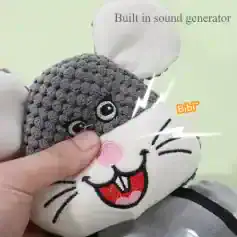 Soft plush bunny toy with sound feature, cute embroidered face, grey and white plush material, perfect for kids' gifts, featuring built-in sound generator and adorable design from Monalisa Store.