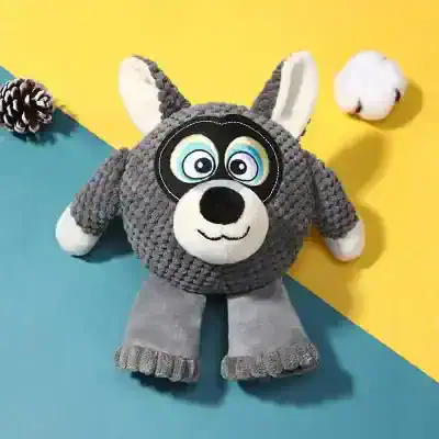 Soft plush dog toy with colorful eyes, grey and white, for kids and children, from Monalisa Medical store.