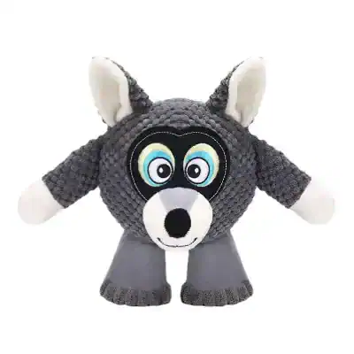 Wolf plush toy with embroidered eyes, soft gray and white fleece, perfect for children, cute woodland animal gift, Monalisa Medical store product.